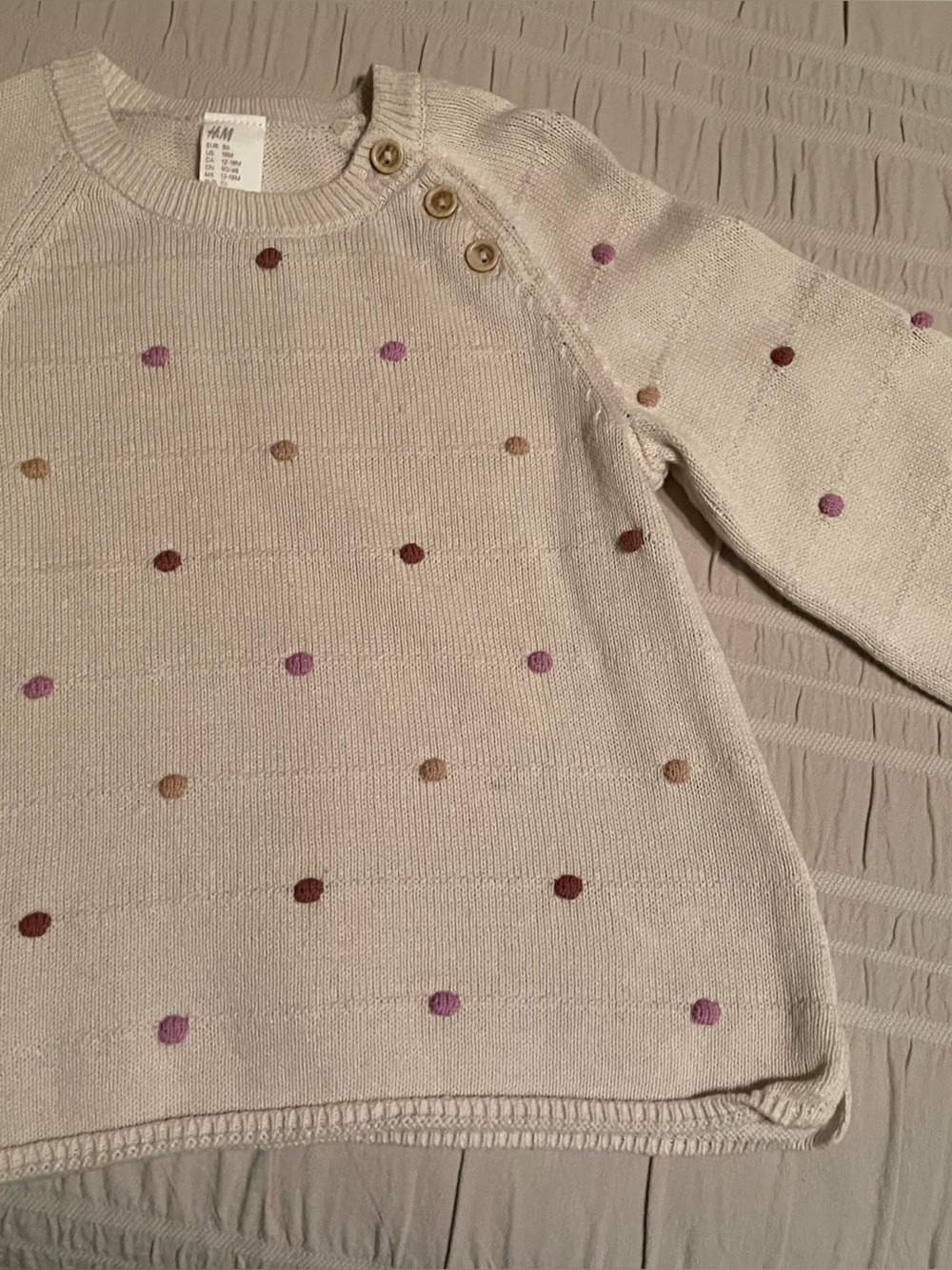H&M Cream Polka Dot Knit Sweater with Button Shoulder